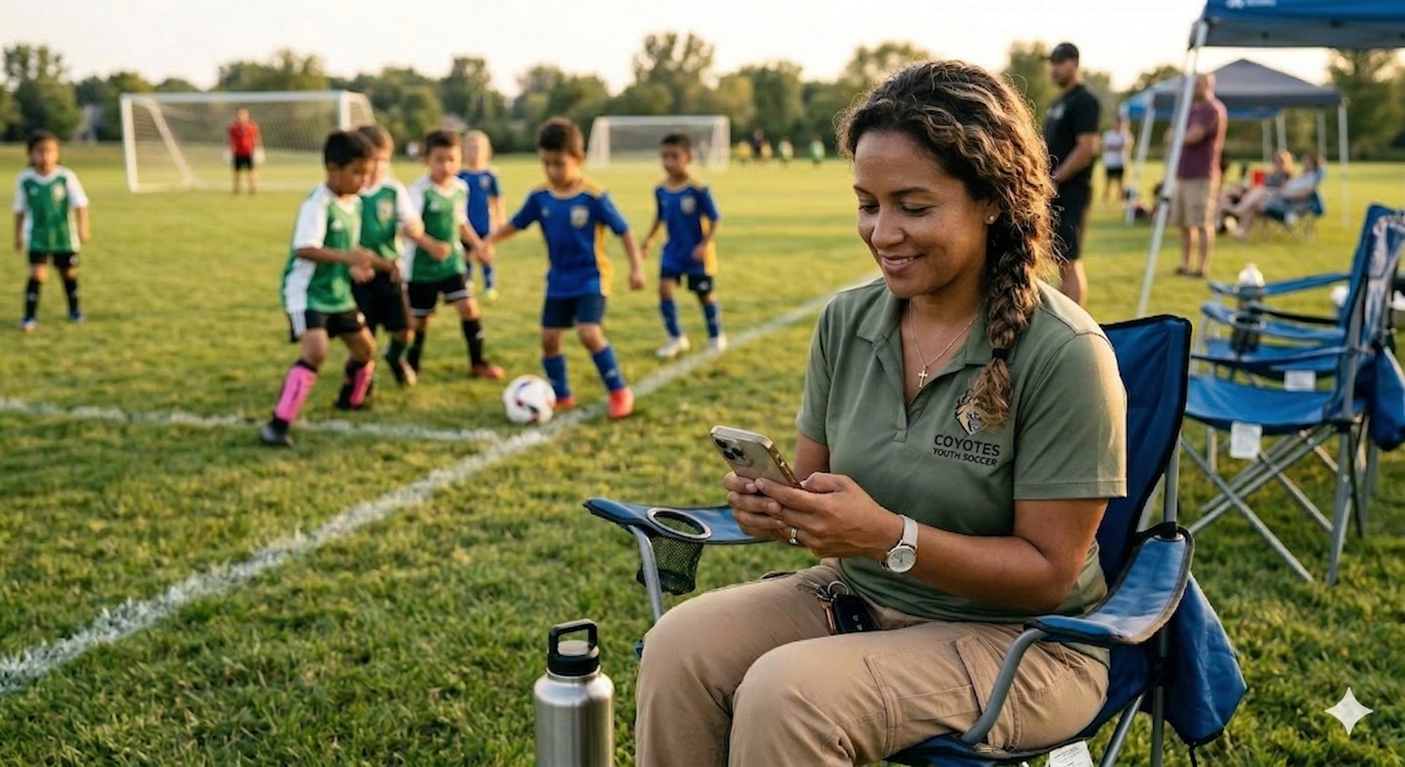 Parent checking Carplo at a soccer game